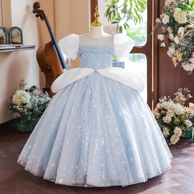 Luxurious princess Flower Girl Dresses Sheer Neck Crystals Lilttle Kids Birthday Pageant Weddding Gow boho kids first holy communion dress vintage pag