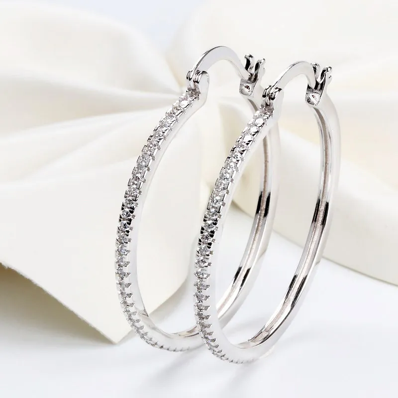 High quality 925 Sterling Silver Plated Big Hoop Earring Full CZ Diamond Fashion bad girl Jewelry Party Earrings