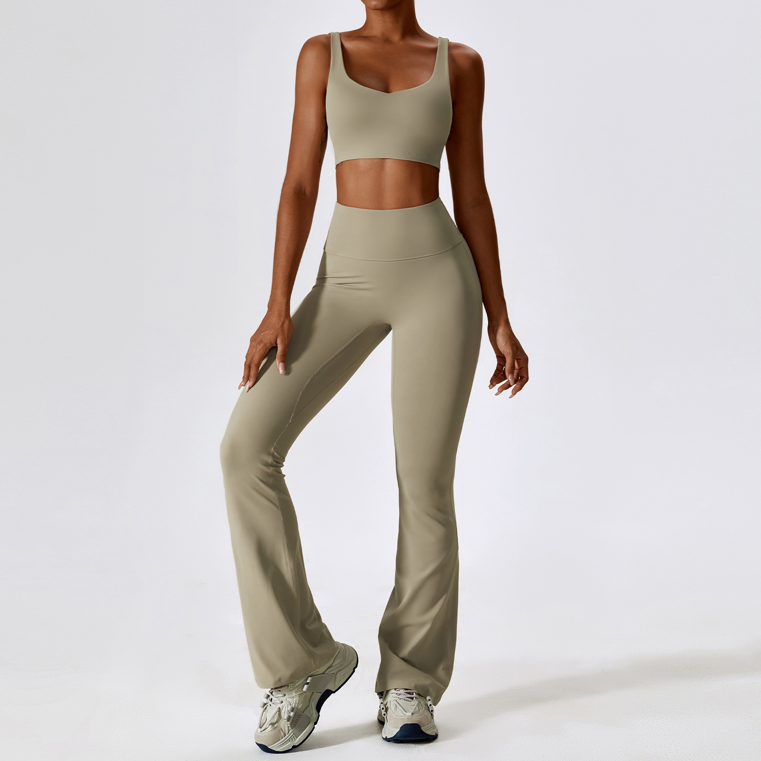 UU-2139 Womens Yoga Outfit Yoga Sets Vest Sleeveless Tops Pants Bell-bottom Trousers Excerise Sport Gym Running Long Pants Elastic High Waist Sportwea