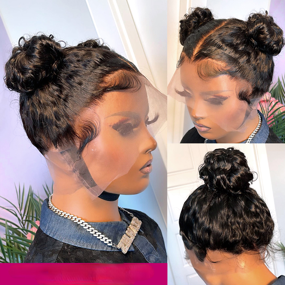 Free shipping 180density Glueless 13x4 Deep Wave Frontal 360 Hd Preplucked Bleached Knots Human Hair Wig Pre-Cut Curly Lace Closure for Women Ready To