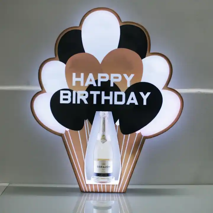 Happy Birthday Balloons Champange Bottle Presenter LED Bar Shelf Light Up Liquor Bottle Display Illuminated Wine VIP Service Carrier