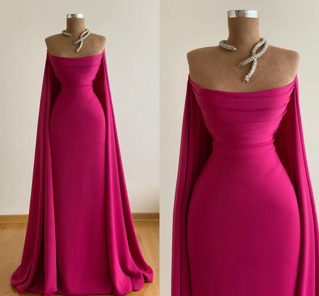 Elegant Fuschia Plus Size Mermaid Evening Dresses Long For Women Strapless Pleats Or Length Satin Pageant Brithday Party Gowns Formal Wear Custom Lz03