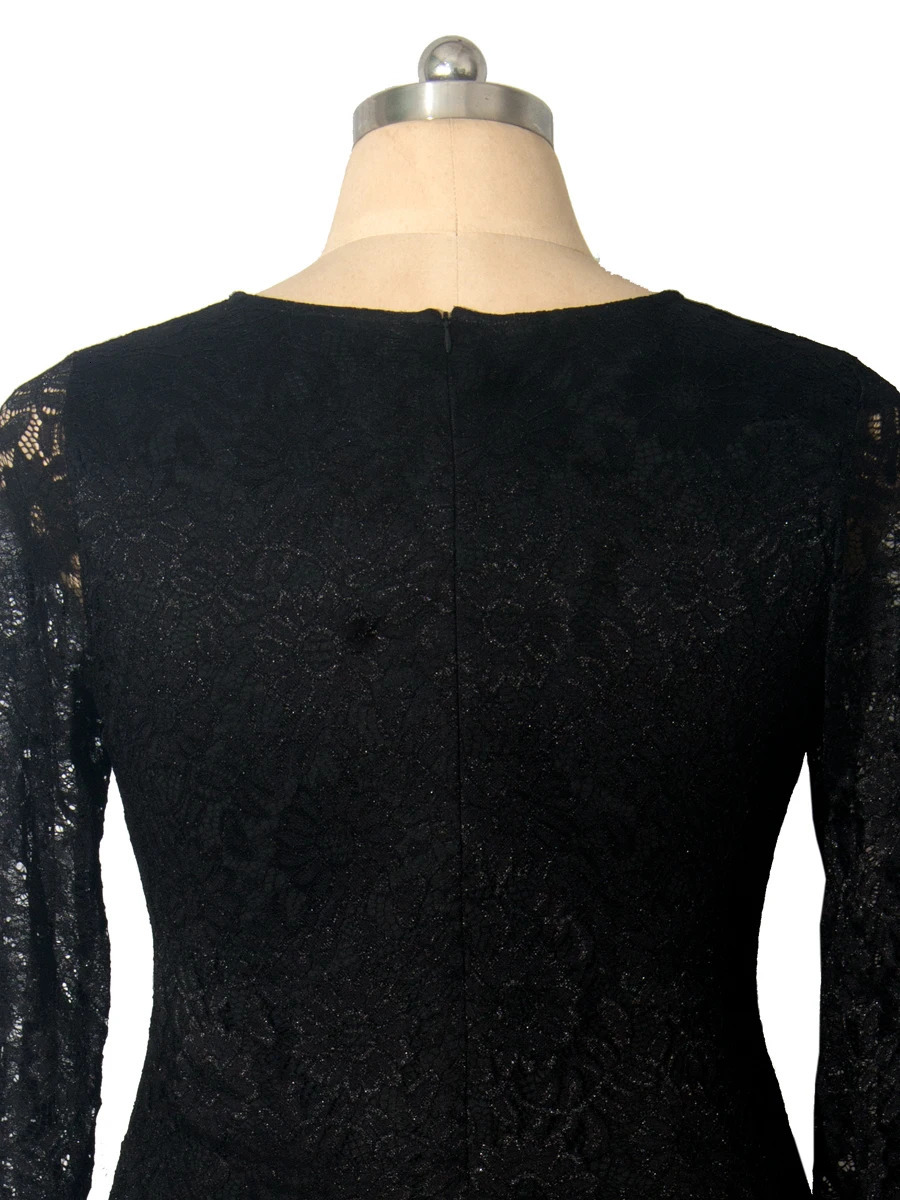 Plus Size Party Dresses for Wedding Guest Womens Spring Summer Long Sleeve Lace Floral See Through Elegant Bodycon Dress 240313
