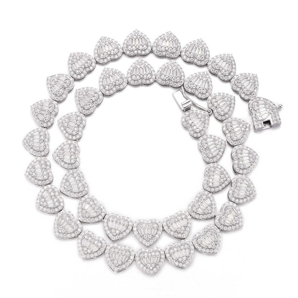 Necklace Tennis Chain moissanite chain Iced Out 925 Silver Hip Hop Jewelry 12mm Heart Shape CzTennis Necklace Chain