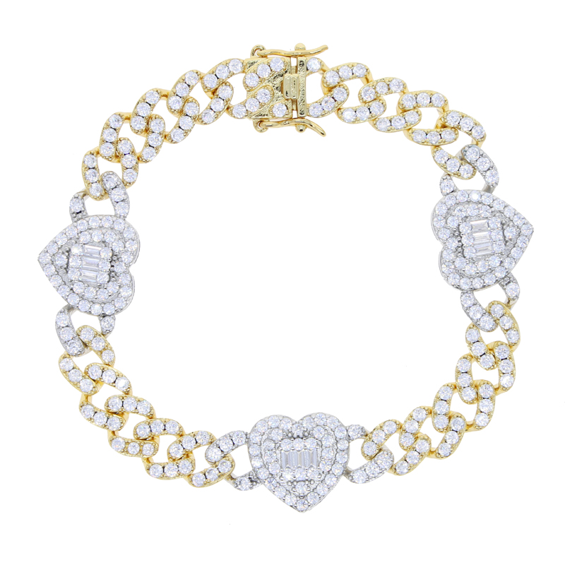 Iced Out Cubic Zirconia Heart Charm Bracelet Cuban Chain Gold Silver Color for Women Men Wedding Hip Hop Fashion Jewelry