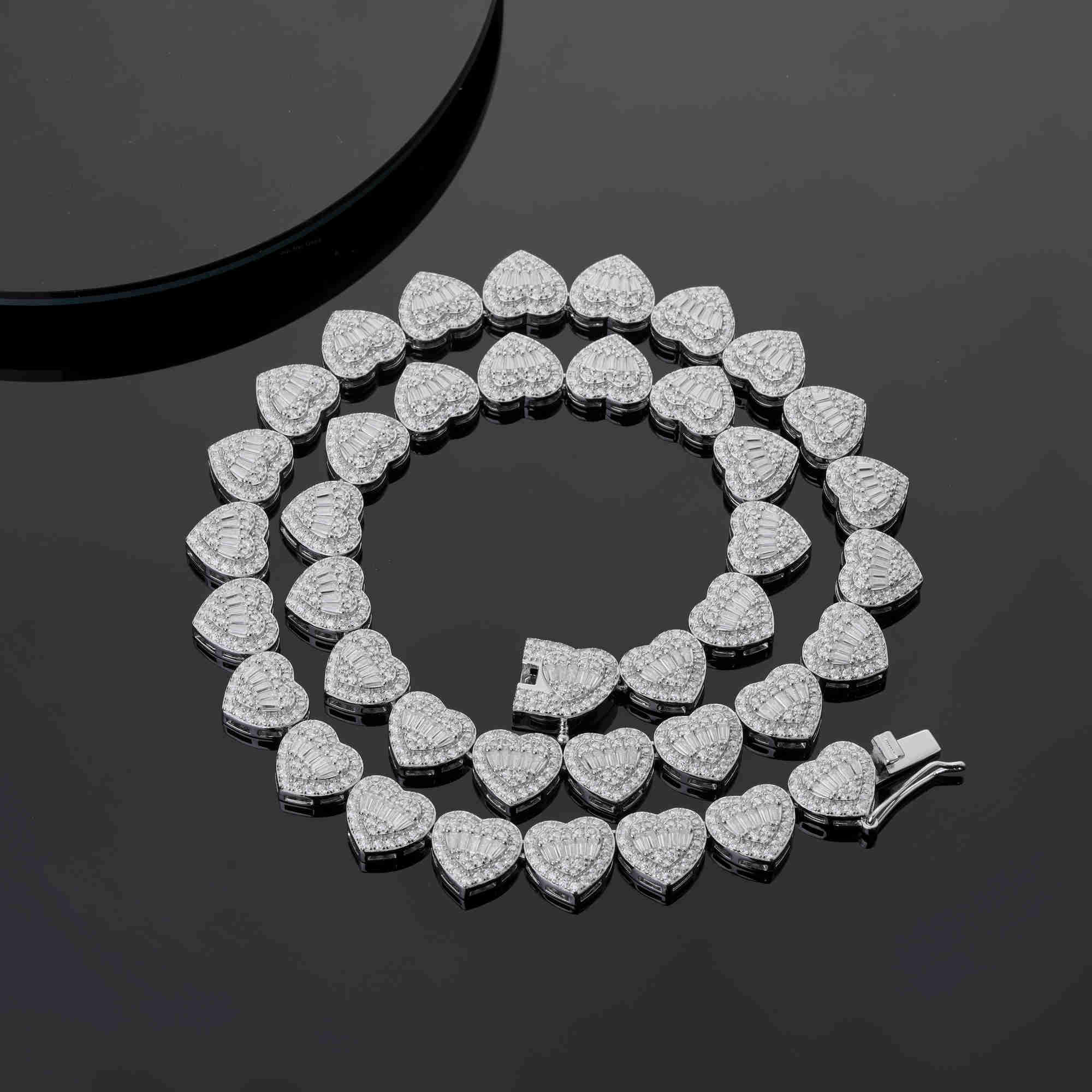 Necklace Tennis Chain moissanite chain Iced Out 925 Silver Hip Hop Jewelry 12mm Heart Shape CzTennis Necklace Chain
