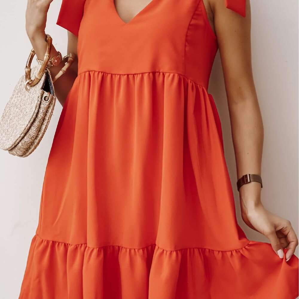 2024 Summer New Solid Color V-neck Dress