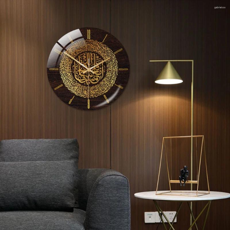 Islamic Wall Clocks Acrylic Clock 30cm Muslim Home Deco Calligraphy Decoration Art Indoor Clock Golden