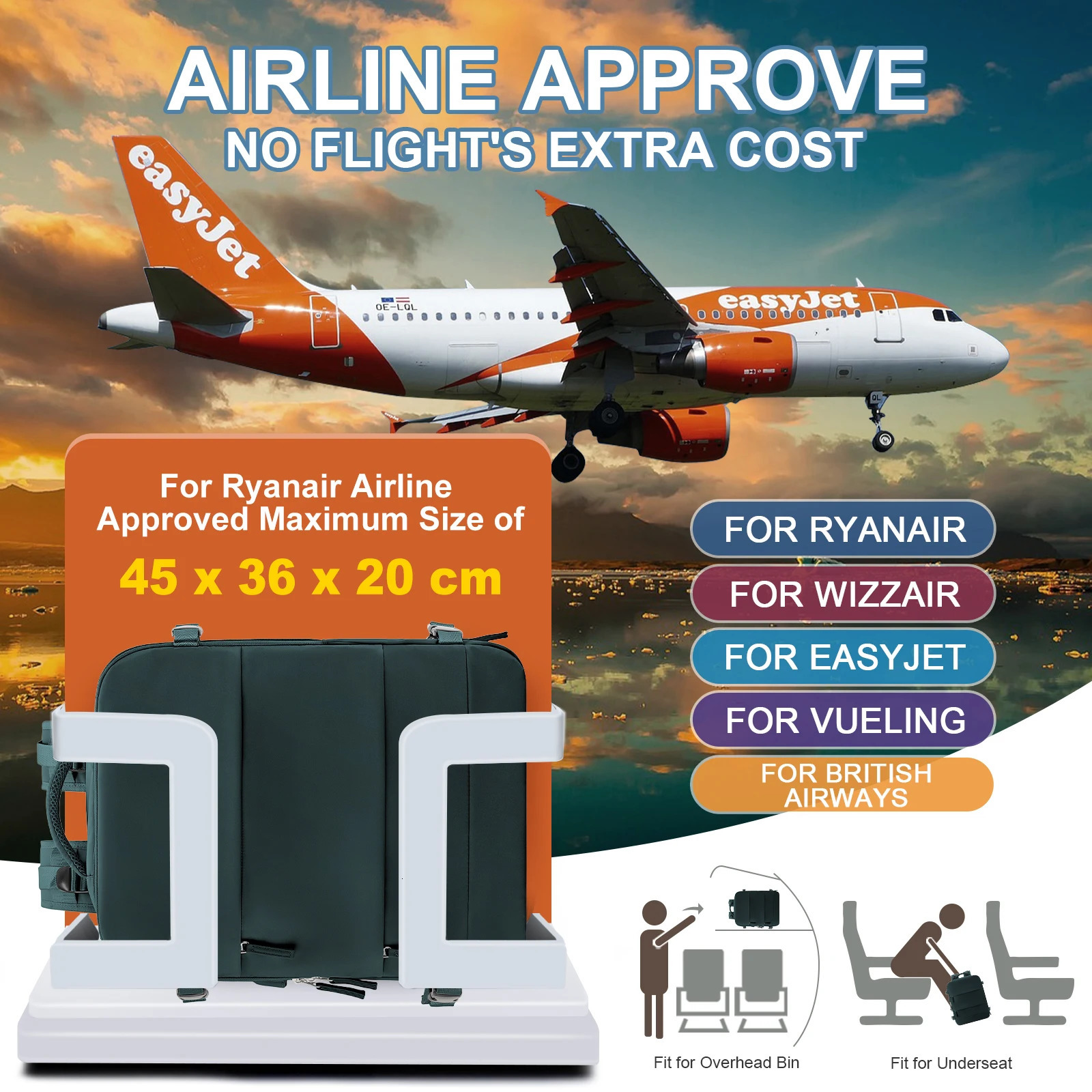 Easyjet Cabin Bag 45x36x20 Backpack 40x20x25 Ryanair CarryOns WomenMen Aeroplane Travel Size Laptop 240313