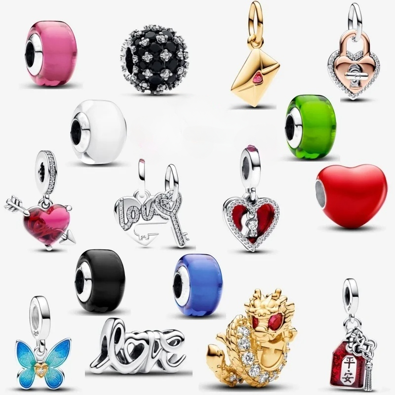 2024 New 925 Silver Plated Lucky Talisman Double Detachable Heart and Key Pendant Beads Suitable for Bracelet Jewelry