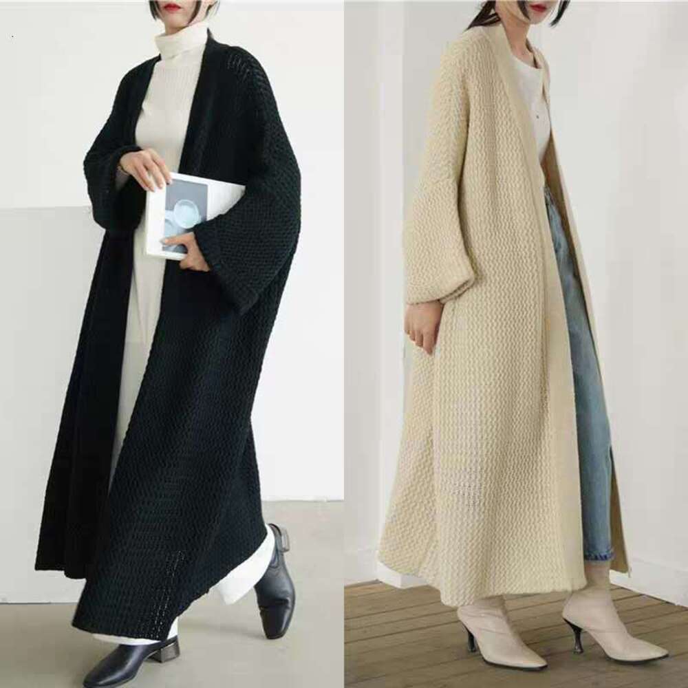 2024 Loose Long Knitted Cardigan Lazy Wind Over Knee Thread Fat Mm Large Sweater Coat Women's Thick