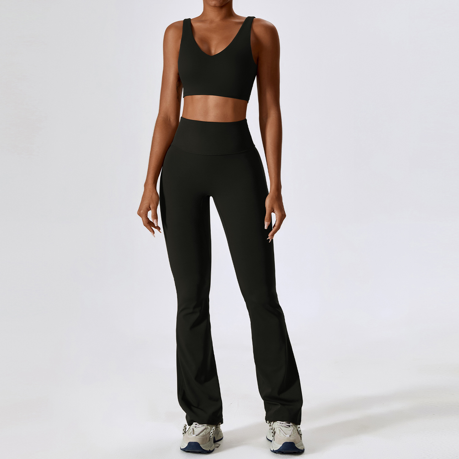 UU-2139 Womens Yoga Outfit Yoga Sets Vest Sleeveless Tops Pants Bell-bottom Trousers Excerise Sport Gym Running Long Pants Elastic High Waist Sportwea