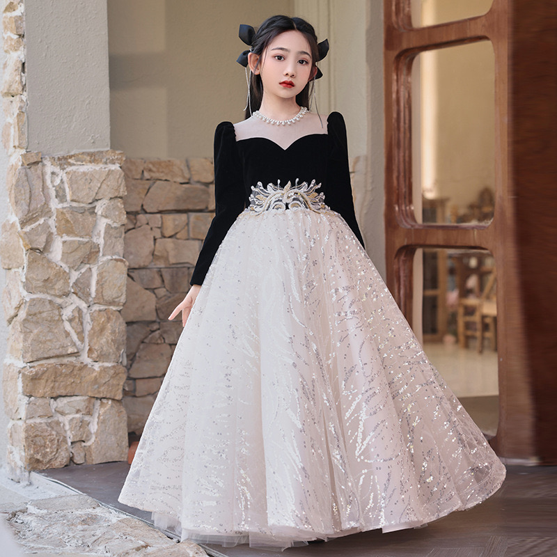 Glitz 2024 Sequined Wer Girl Long Sleeves Childrens First Holy Communion Princess Tulle Ball Gown Wedding Party 2-14 Years Girls Pageant Dress 403 666