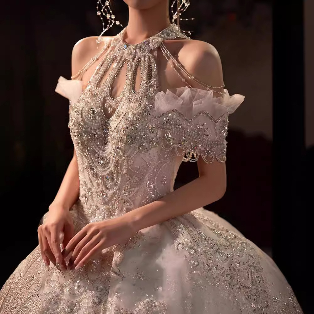 glaring crystals Sparkle lace Wedding Dresses Ball Gown off shoulder Plus Size Princess Bridal Gowns for Women Robe De Mariee Sweep Train Bride Dress 