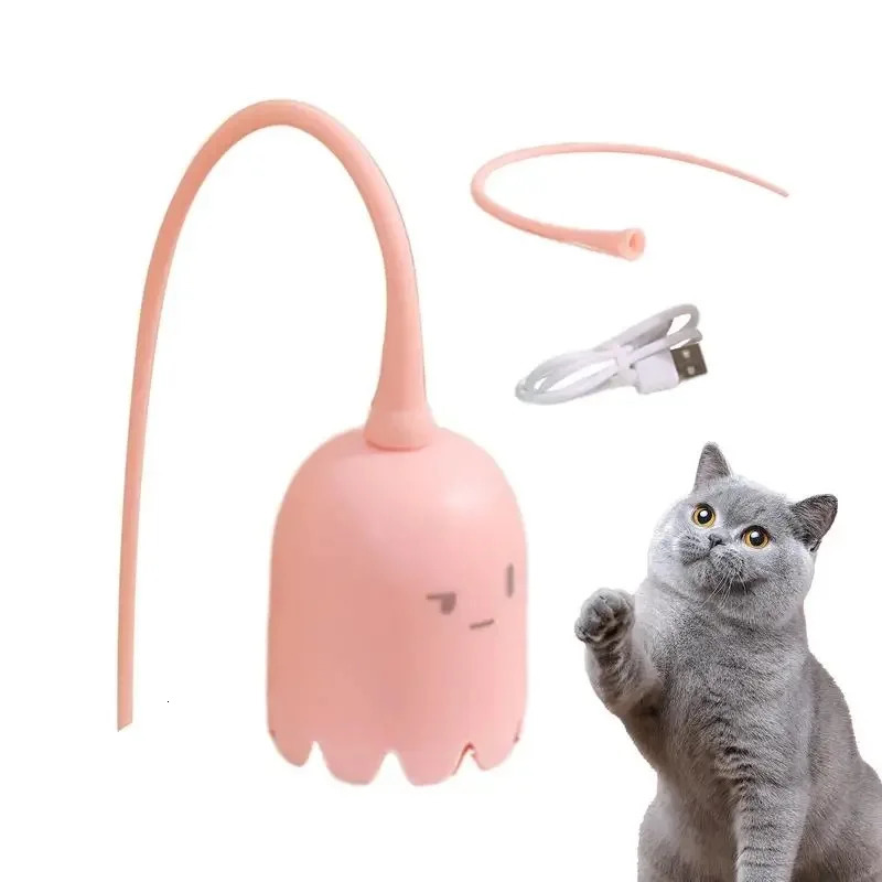 Interactive Cat Toys USB Electric Intelligent Rolling Ball Toy Cats Pet Silicone Automatic Rotate Mouse Tail Kitten Teaser Stick 240315