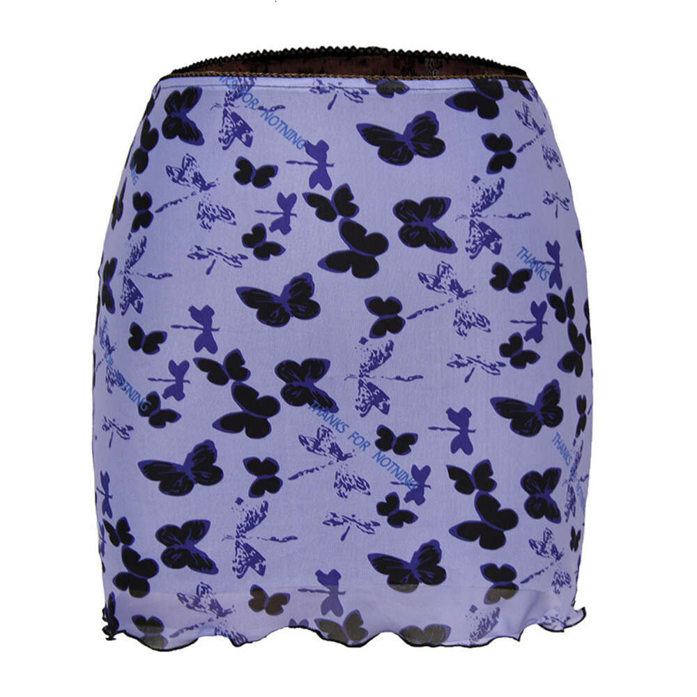 2024 Spring/summer Printed Mesh High Waist Double Layer Slim Fit Wrapped Hip Women's Half Skirt