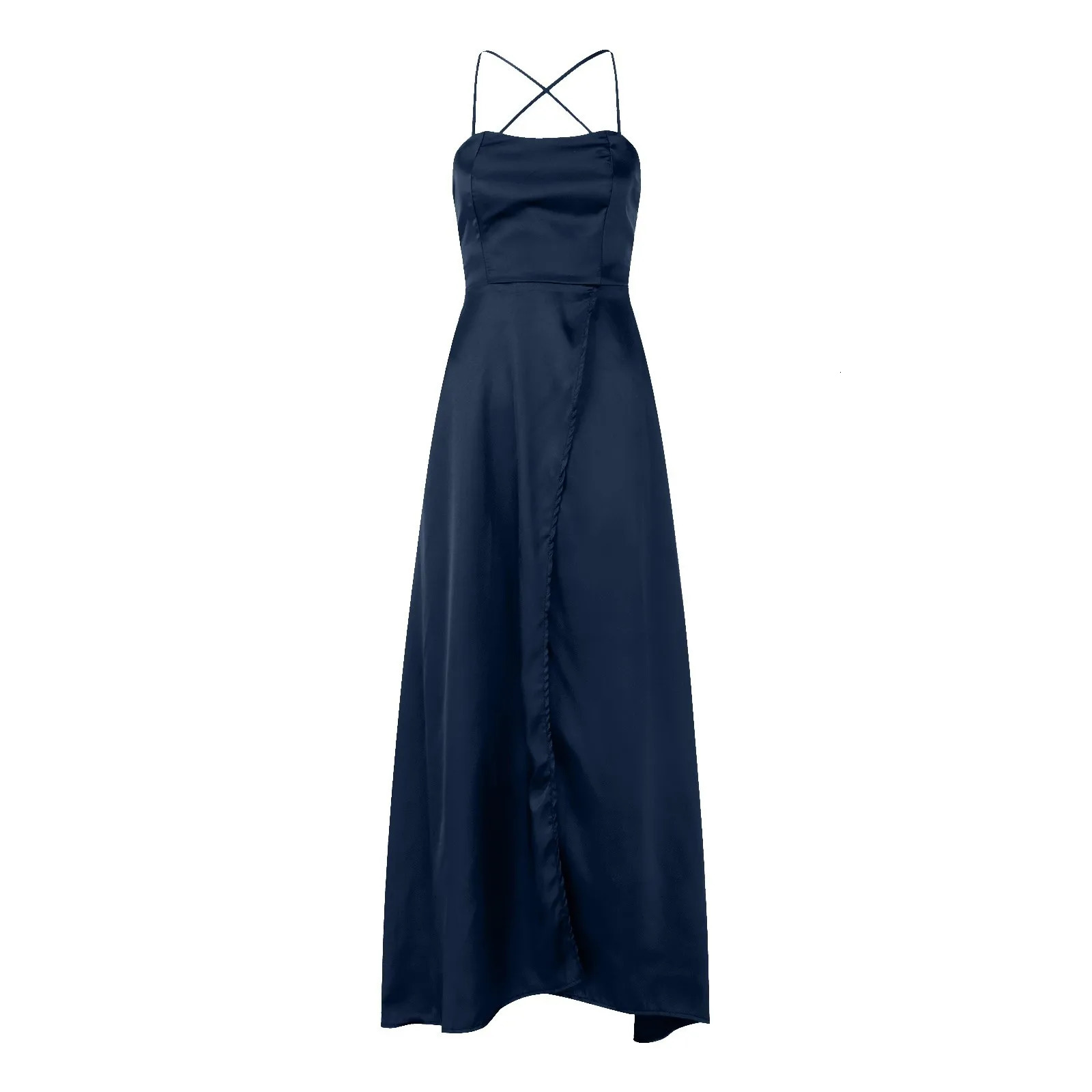 Elegant Hight Split Evening Maxi Dress Sexy Lace-Up Backless Long Dresses Navy Blue Sleeveless High Waist Party Dress 240318