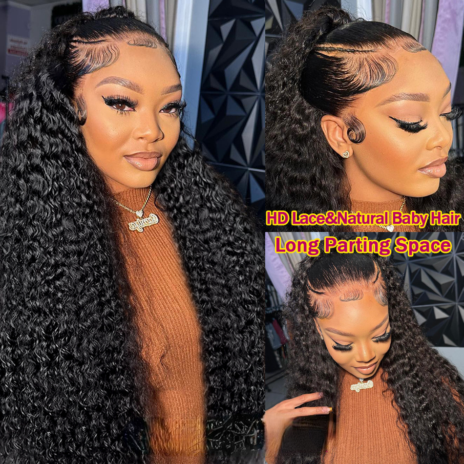 Free shipping 180density Glueless 13x4 Deep Wave Frontal 360 Hd Preplucked Bleached Knots Human Hair Wig Pre-Cut Curly Lace Closure for Women Ready To