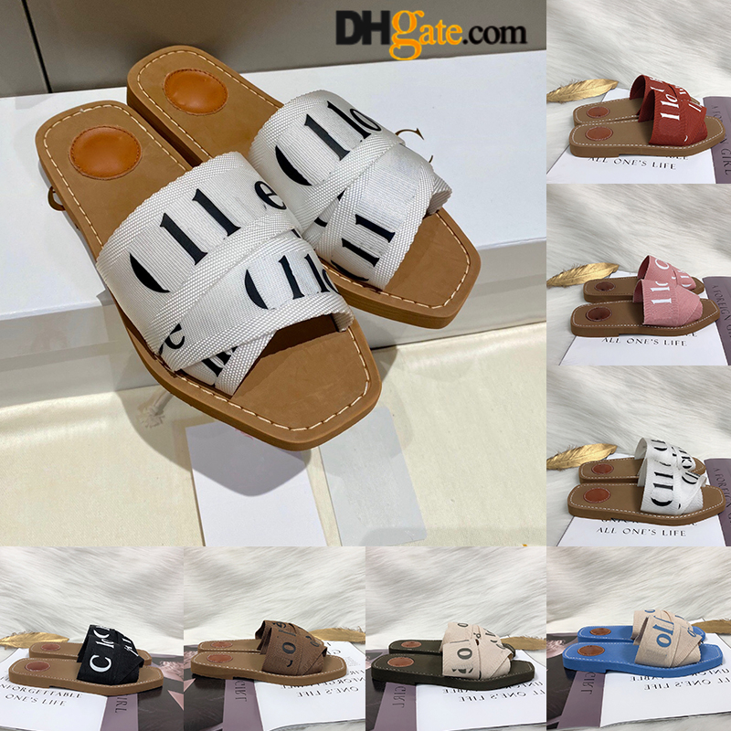 Woody Sandals For Womens Ladies Canvas Letters Embroidery Flats Designer Slippers Luxury Luxe sandles Fashion Woman Summer Shoes Slides chioe