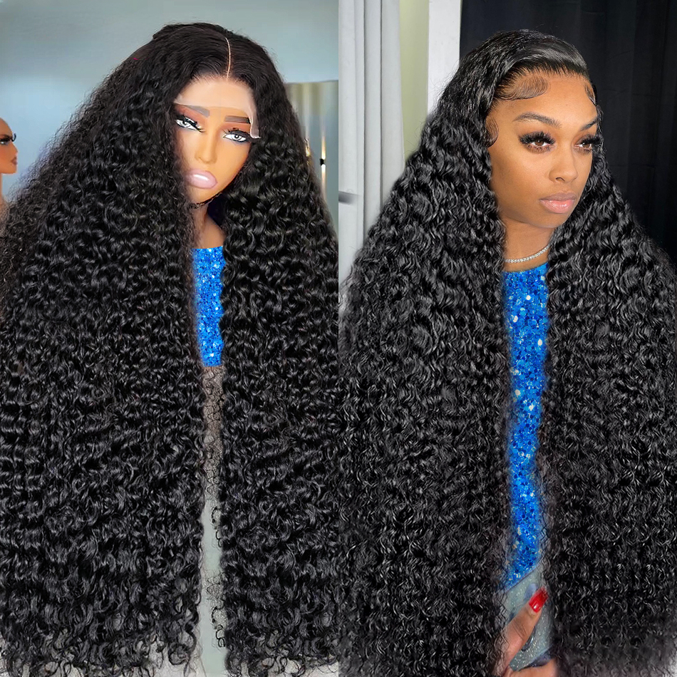 Free shipping 180density Glueless 13x4 Deep Wave Frontal 360 Hd Preplucked Bleached Knots Human Hair Wig Pre-Cut Curly Lace Closure for Women Ready To