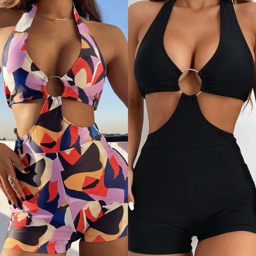2024 Summer Sexy Hanging Neck Open Back Sleeveless Hollow Fit Jumpsuit