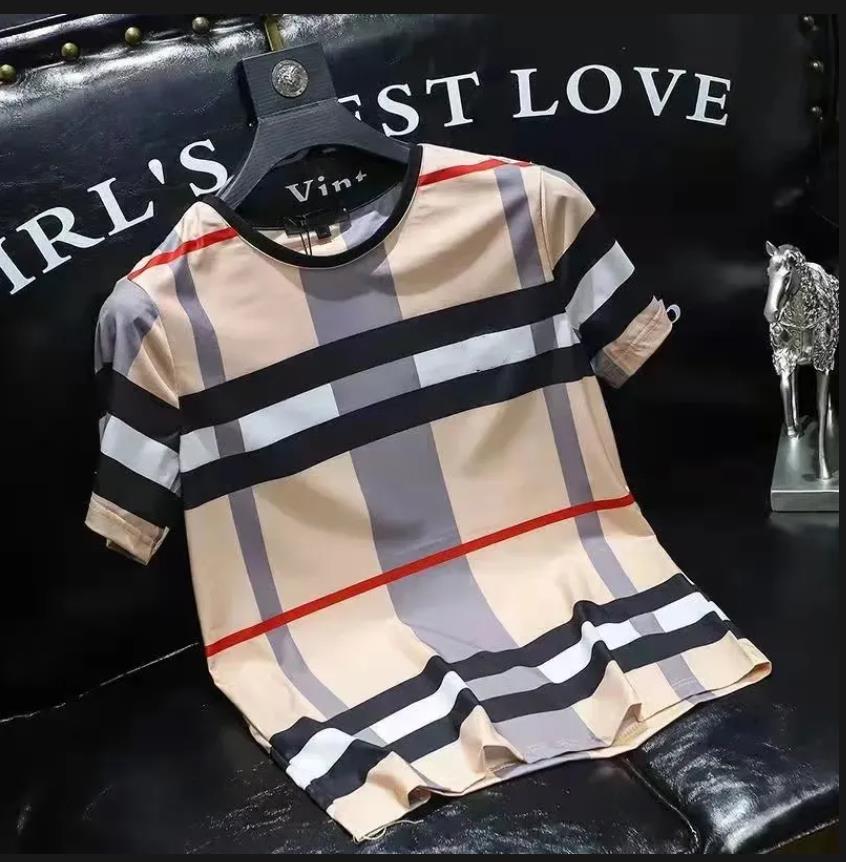 Summer Mens T-Shirts ice silk short-sleeved plaid printing letter designer youth trend large size