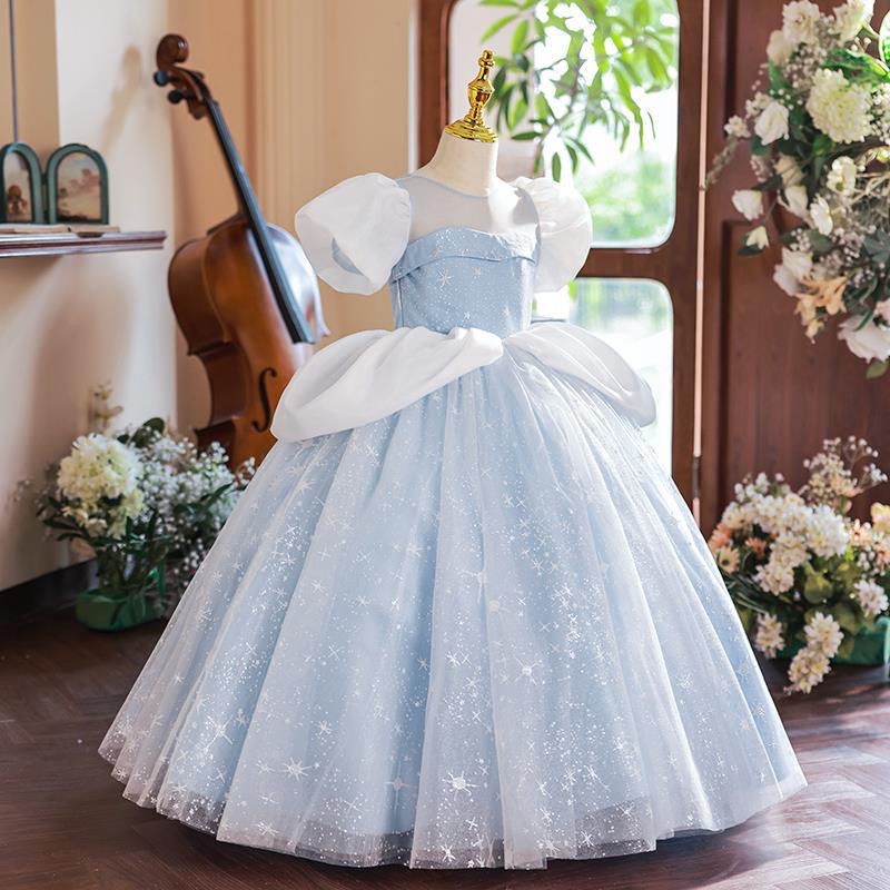 Luxurious princess Flower Girl Dresses Sheer Neck Crystals Lilttle Kids Birthday Pageant Weddding Gow boho kids first holy communion dress vintage pag