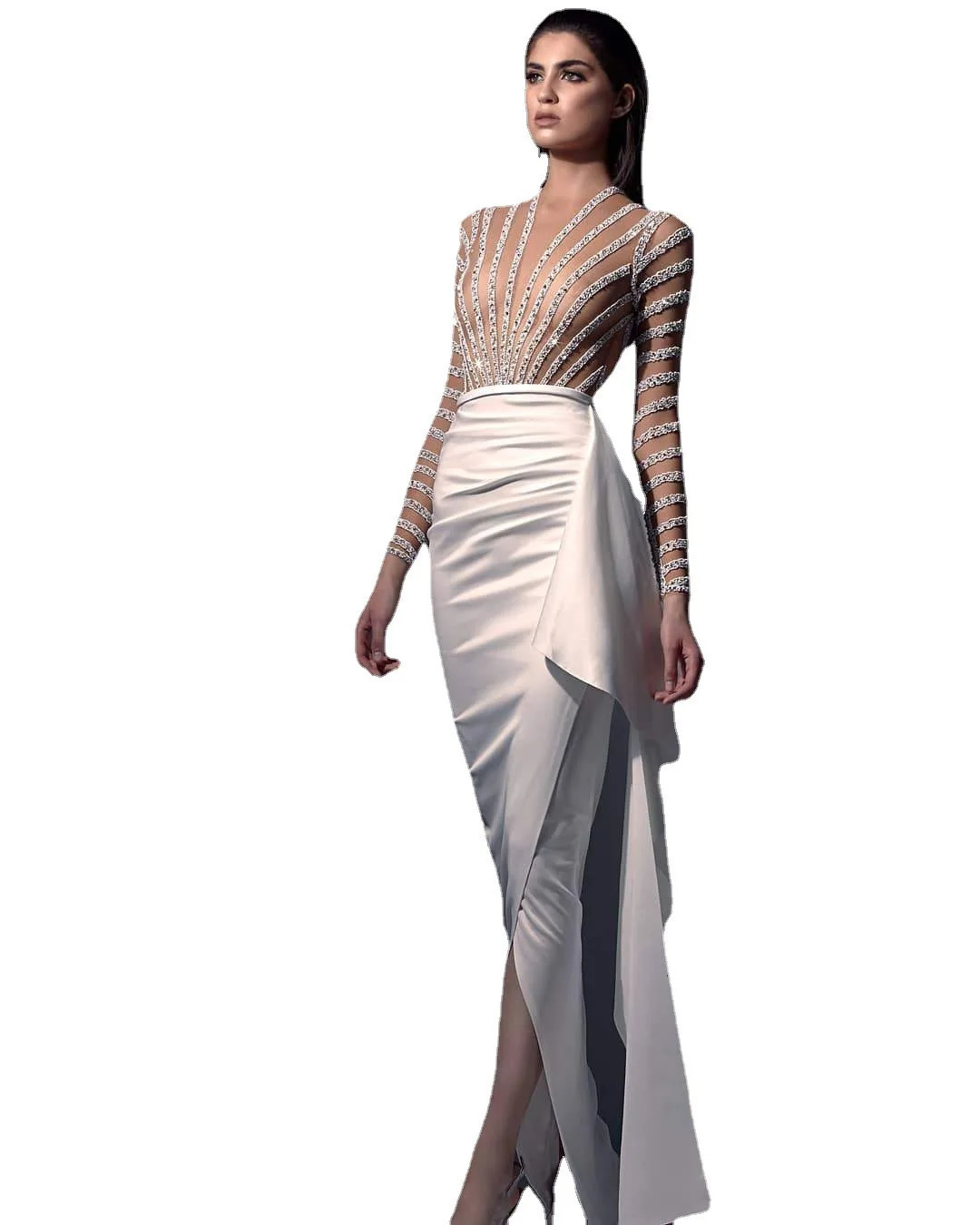 Arrival Women Wedding Dress Autumn and Winter Womens Long Sleeve Wrapped Hip Evening Party Dress 240329