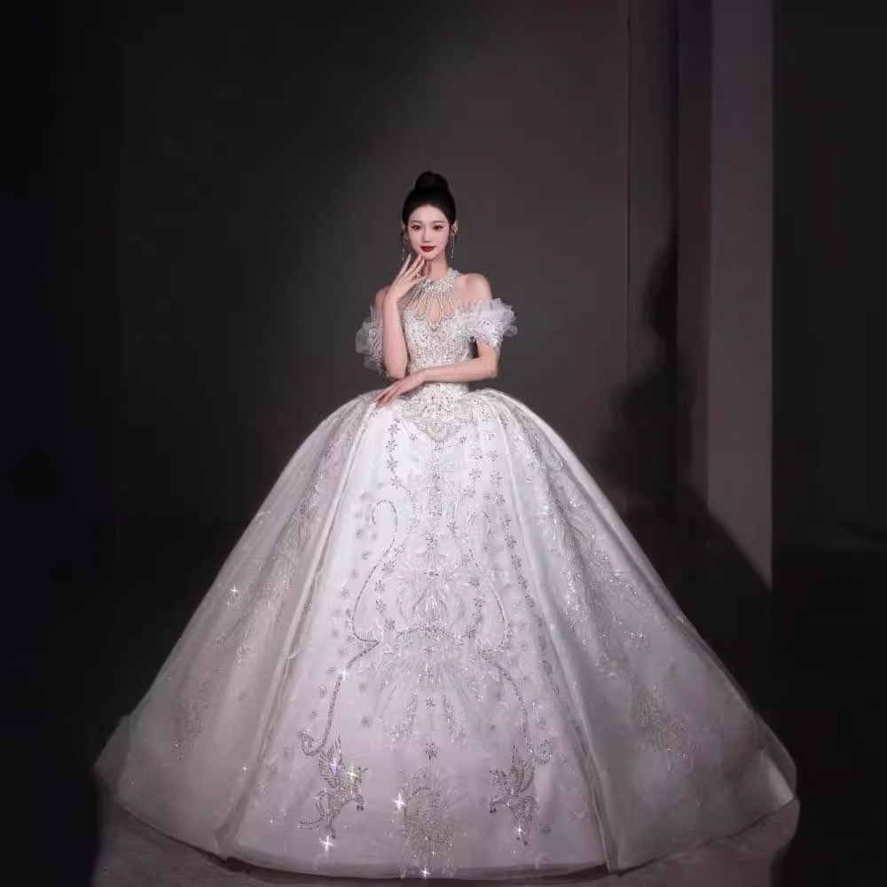 glaring crystals Sparkle lace Wedding Dresses Ball Gown off shoulder Plus Size Princess Bridal Gowns for Women Robe De Mariee Sweep Train Bride Dress 