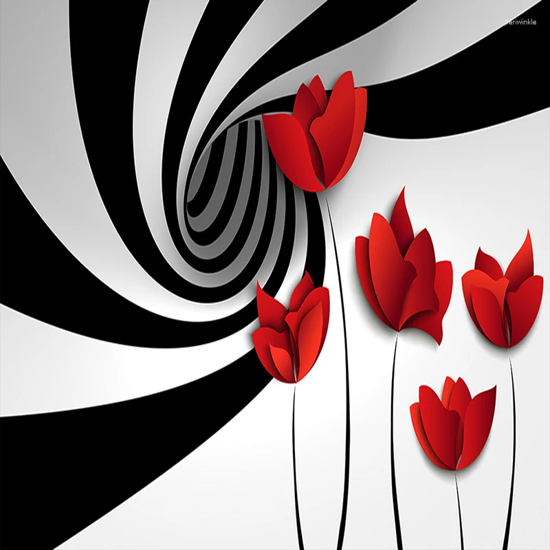 Wallpapers Custom Mural Wall Paper Black And White Striped Flowers Modern 3D Abstract Geometry Space Painting Living Room Wallpaper