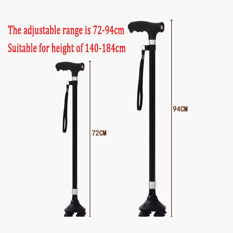 Nonslip Walking Sticks For The Elderly Retractable Aluminum Alloy Multifunctional Cane With Led Light Old Men Crutch 240306
