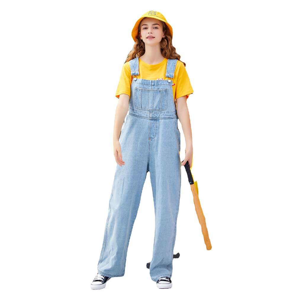 Summer Korean Version Loose and Age Reducing Denim Overalls, Women's Slimming Jumpsuit, High Waisted Wide Leg Pants, Long Pants 7016
