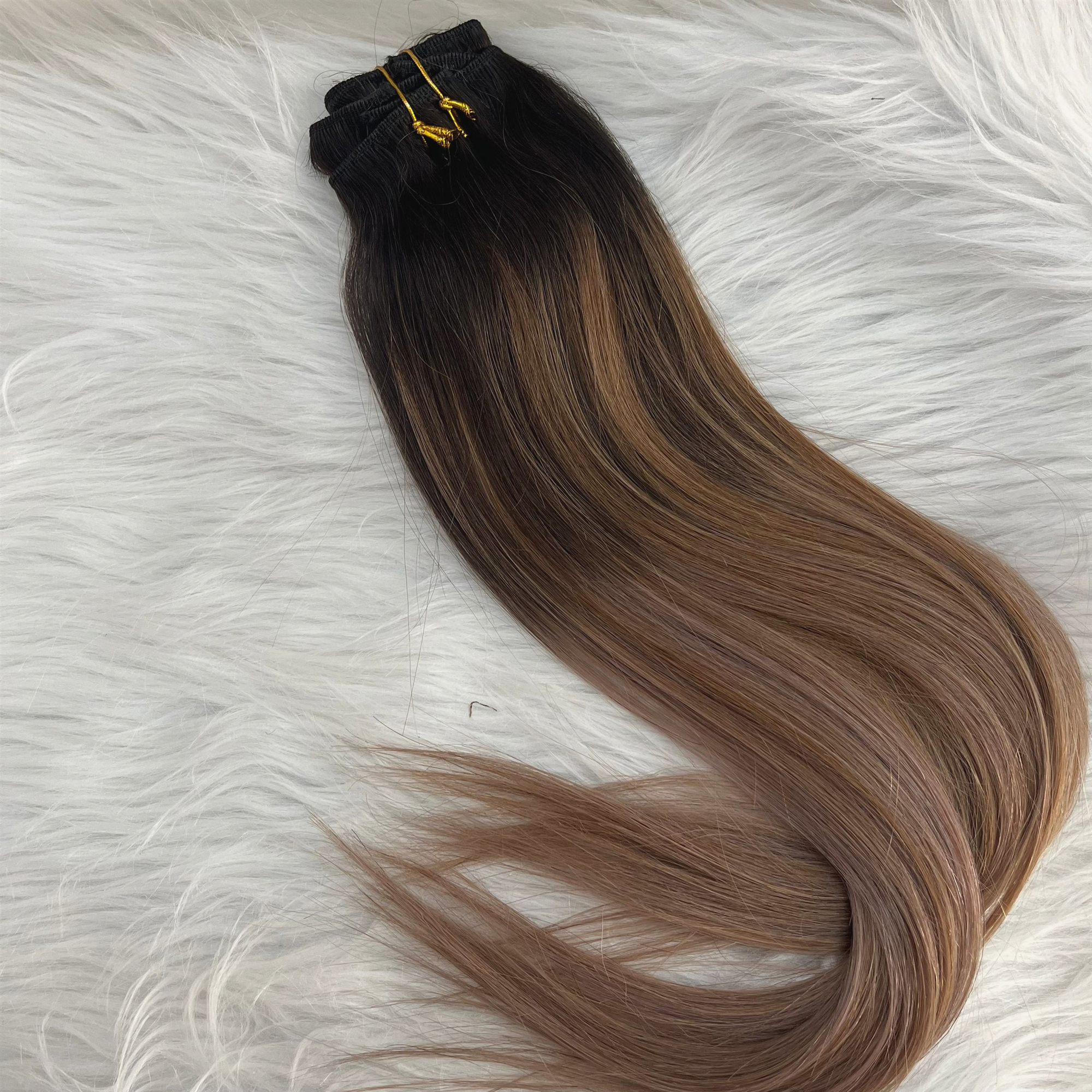 Ombre Clip in Hair Extensions 2/6/18 Balayage Slik Straight Virgin Brazilian Real Clip on Human Hair Extension 120g