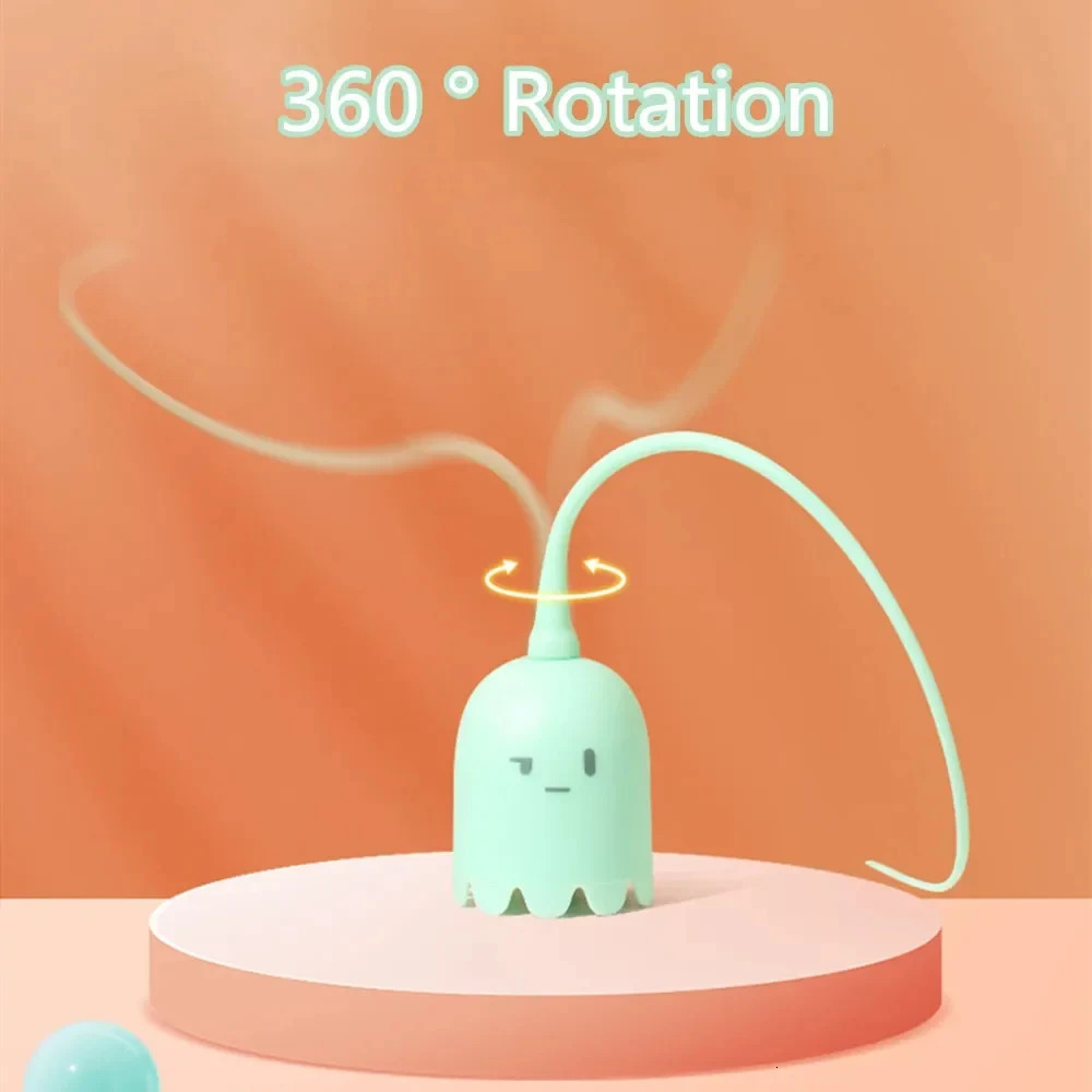 Interactive Cat Toys USB Electric Intelligent Rolling Ball Toy Cats Pet Silicone Automatic Rotate Mouse Tail Kitten Teaser Stick 240315