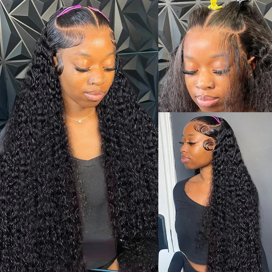 Free shipping 180density Glueless 13x4 Deep Wave Frontal 360 Hd Preplucked Bleached Knots Human Hair Wig Pre-Cut Curly Lace Closure for Women Ready To