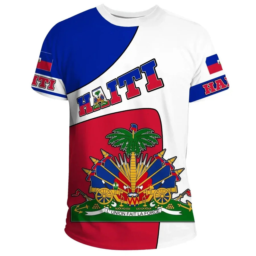 Oversized Tshirt 3D Print Country Emblem Flag Caribbean Sea Haiti Island Retro Streetwear MenWomen Casual Short Sleeve T Shirt 240318