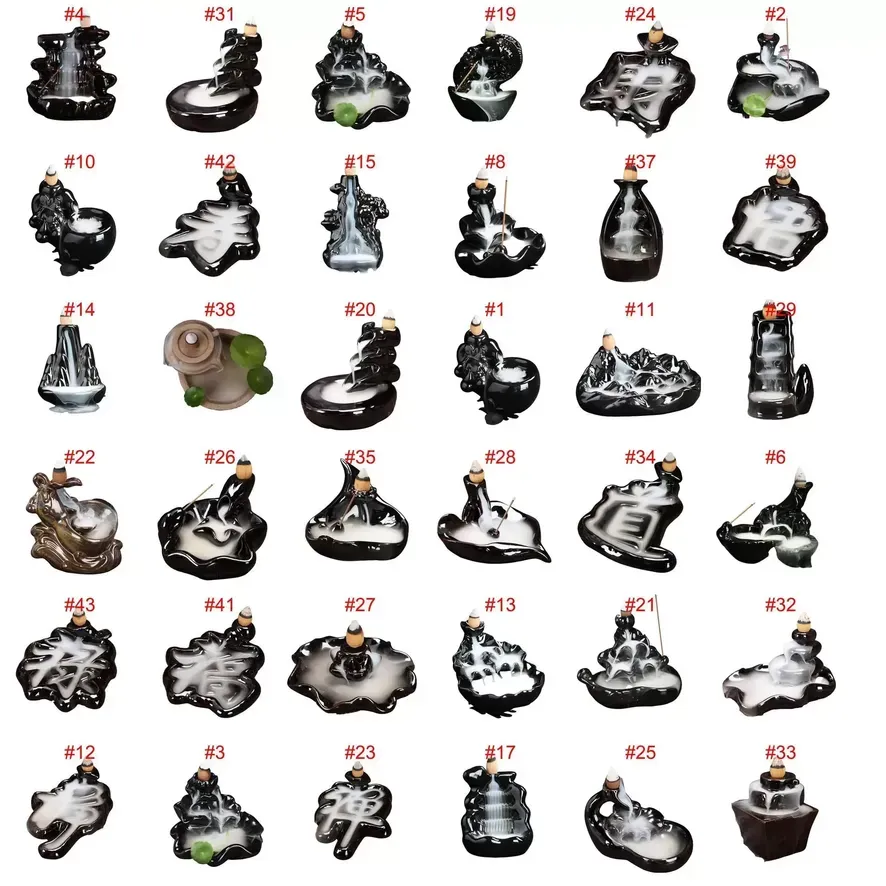 Fragrance Lamps 38 Style Ceramic Glaze Waterfall Backflow Incense Burner Censer Holder Cones Home Decor Stick Smoke Cone Tower Lotus GG0130 JJ 3.20