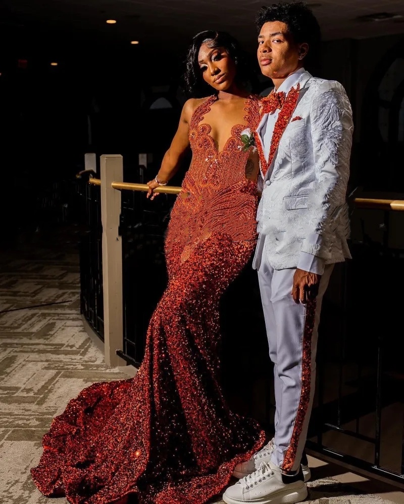 Orange Prom Dresses Women 2024 Sheer Neck Crystal Sequin Mermaid Party Gowns Long Birthday Outfits Vestidos De Gala 0431