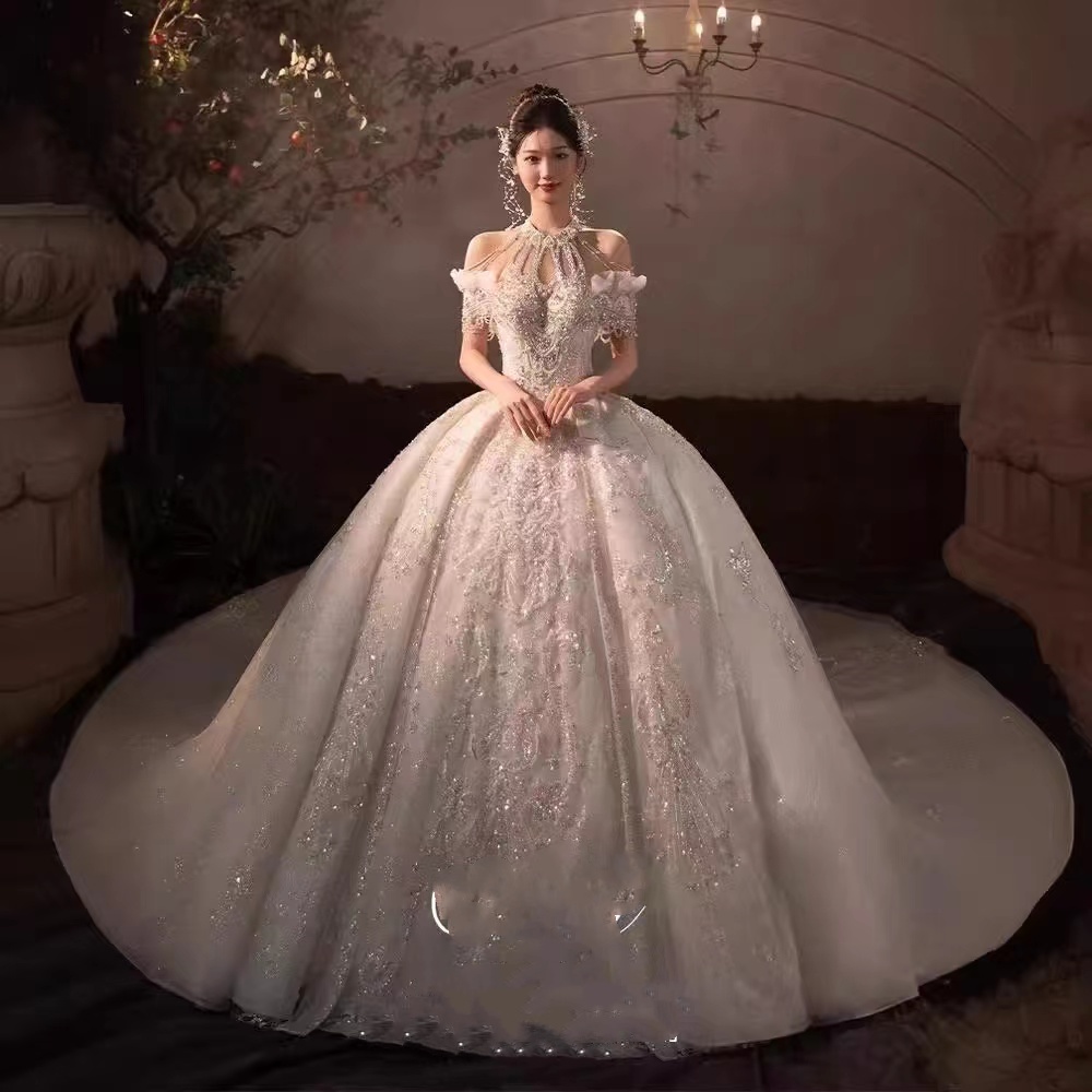 glaring crystals Sparkle lace Wedding Dresses Ball Gown off shoulder Plus Size Princess Bridal Gowns for Women Robe De Mariee Sweep Train Bride Dress 