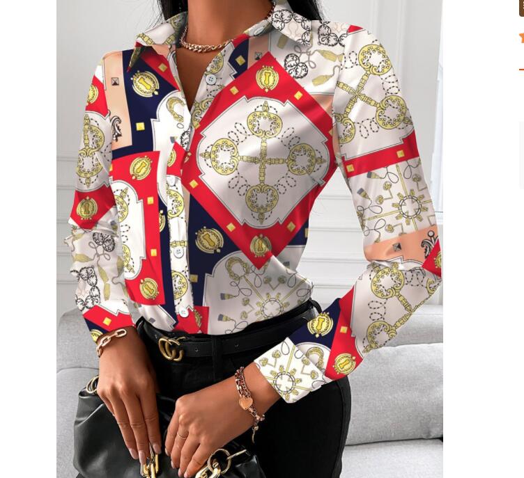 Designer Women Lapel Neck Shirt New Spring Baroque Printed Blouse Floral Blouses Fashion Shirts Tops Long Sleeved Sweatshirts free shipping