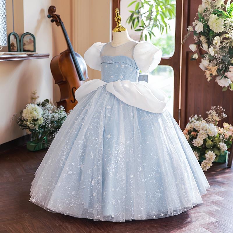 Luxurious princess Flower Girl Dresses Sheer Neck Crystals Lilttle Kids Birthday Pageant Weddding Gow boho kids first holy communion dress vintage pag