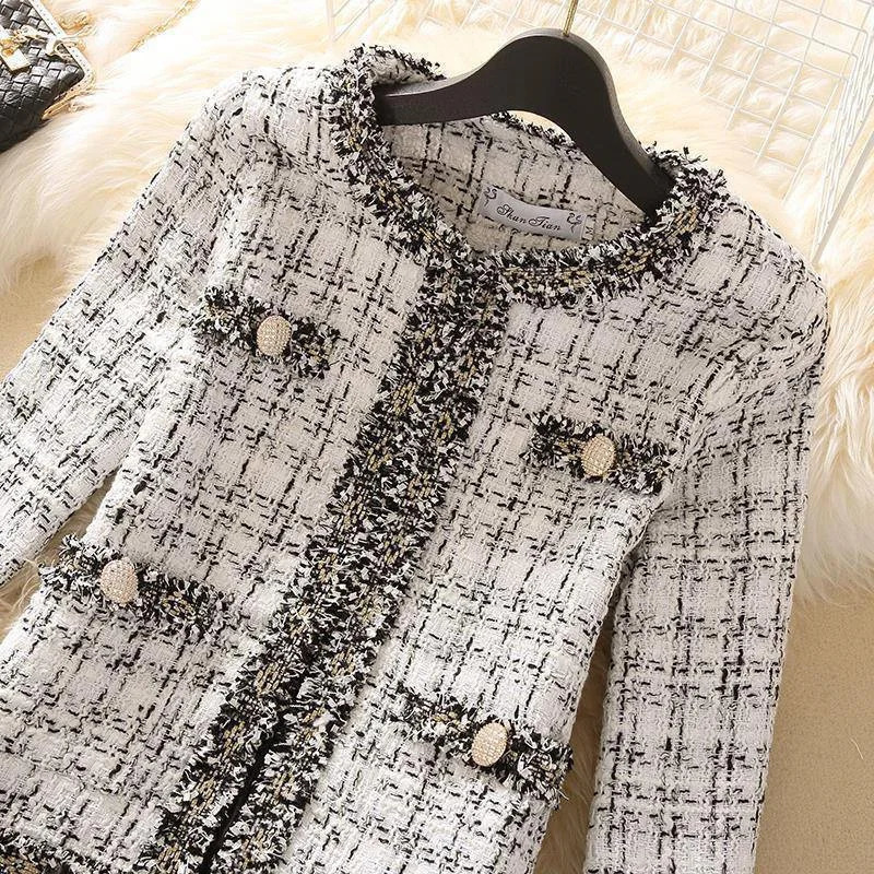 Autumn Women Tweed Jacket High quality Long Sleeve Small Chic Cardigan Female Korean Short Elegant Woolen Coat woman 240307