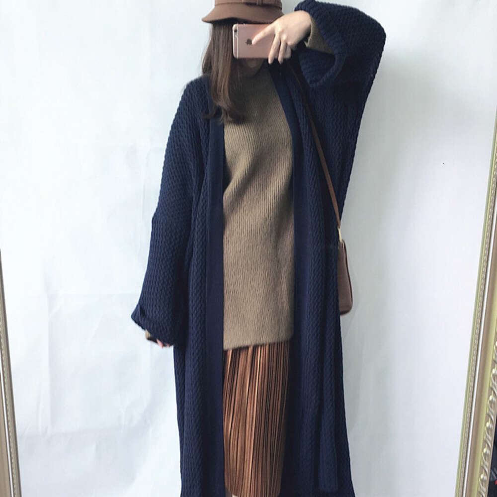 2024 Loose Long Knitted Cardigan Lazy Wind Over Knee Thread Fat Mm Large Sweater Coat Women's Thick