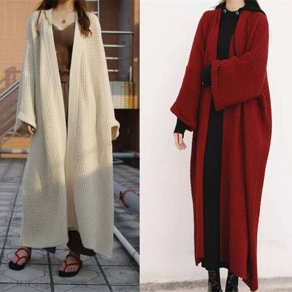 2024 Loose Long Knitted Cardigan Lazy Wind Over Knee Thread Fat Mm Large Sweater Coat Women's Thick