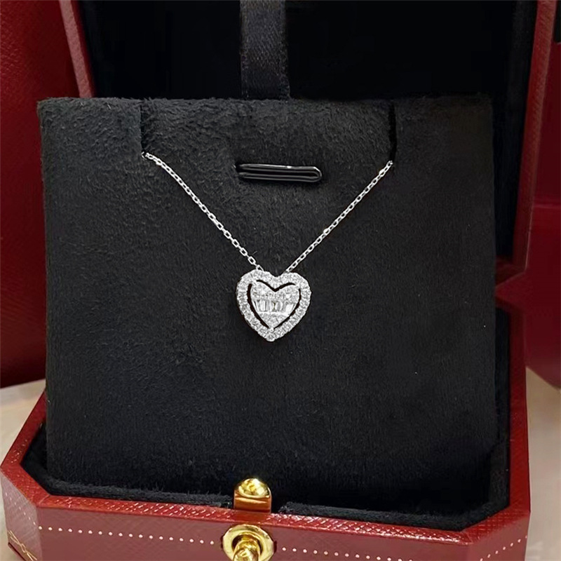 Ins Simple Fashion Heart Pendant Sparkling Luxury Jewelry 925 Sterling Silver Princess Cut White 5A Zircon CZ Diamond Multi Style Women Beach Clavicle