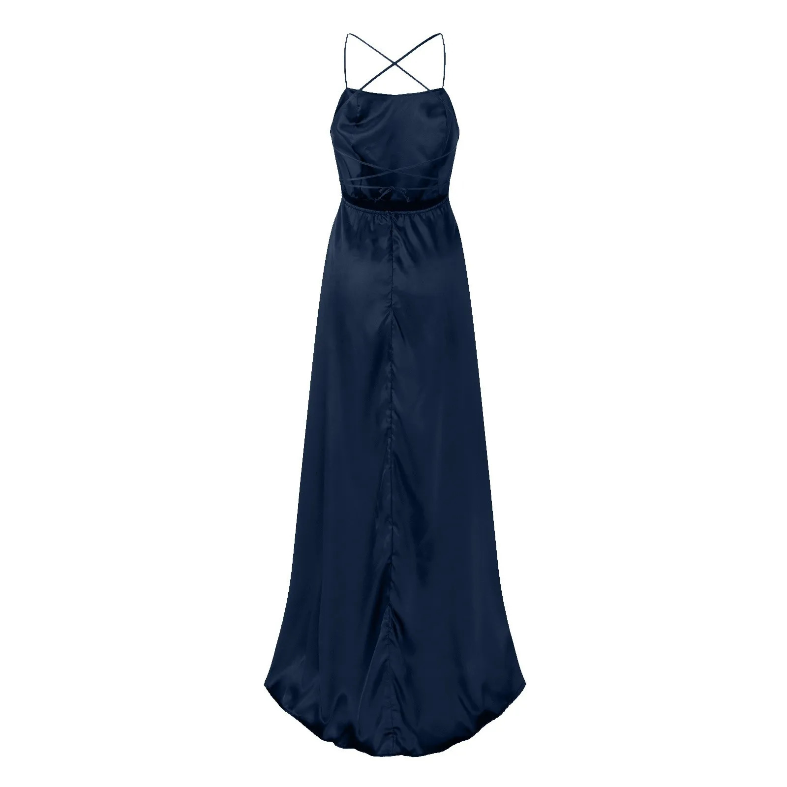 Elegant Hight Split Evening Maxi Dress Sexy Lace-Up Backless Long Dresses Navy Blue Sleeveless High Waist Party Dress 240318