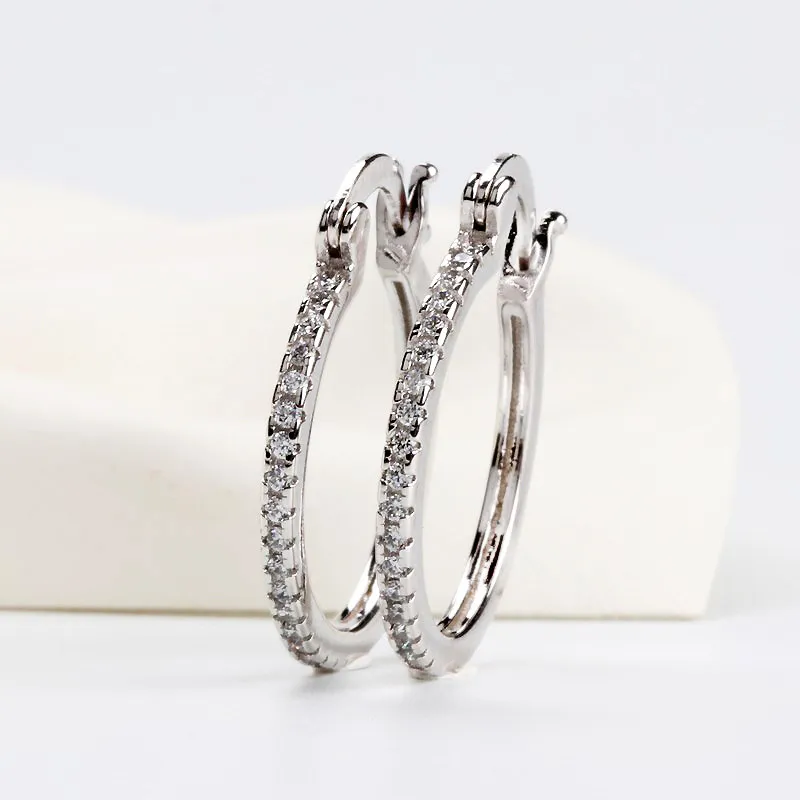 High quality 925 Sterling Silver Plated Big Hoop Earring Full CZ Diamond Fashion bad girl Jewelry Party Earrings