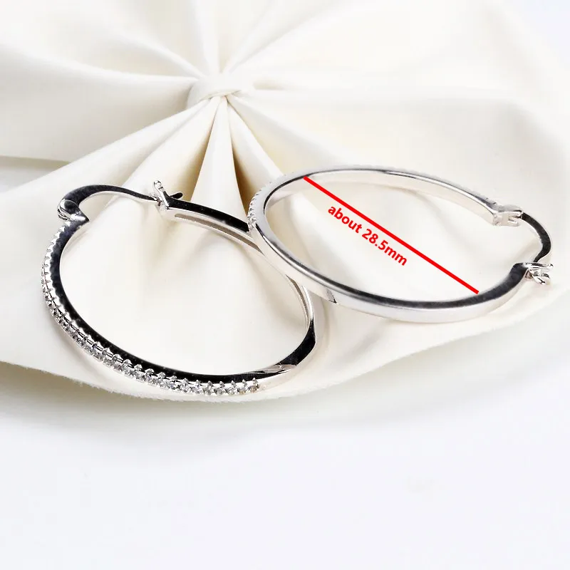 High quality 925 Sterling Silver Plated Big Hoop Earring Full CZ Diamond Fashion bad girl Jewelry Party Earrings