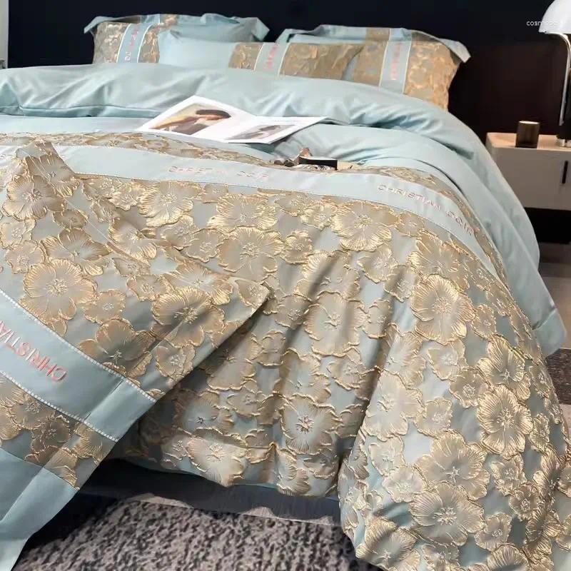 Bedding Sets Set 1200TC Egyptian Cotton Gold Royal Embroidery Duvet Cover Bed Sheets And Pillowcases Home Textiles