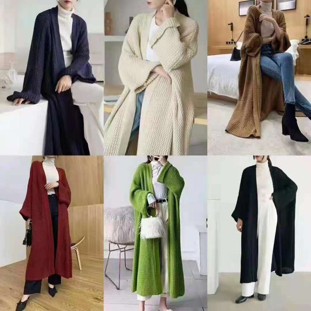 2024 Loose Long Knitted Cardigan Lazy Wind Over Knee Thread Fat Mm Large Sweater Coat Women's Thick